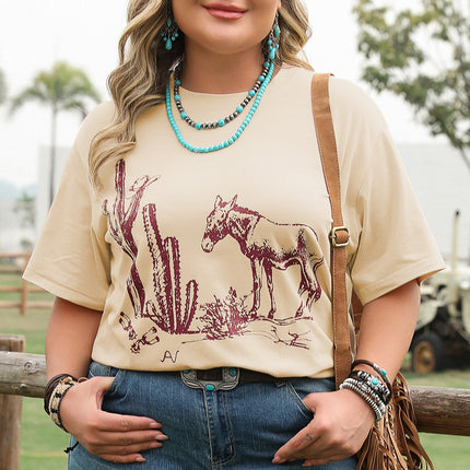 Parchment Western Burro Cactus Crew Neck Graphic Tee