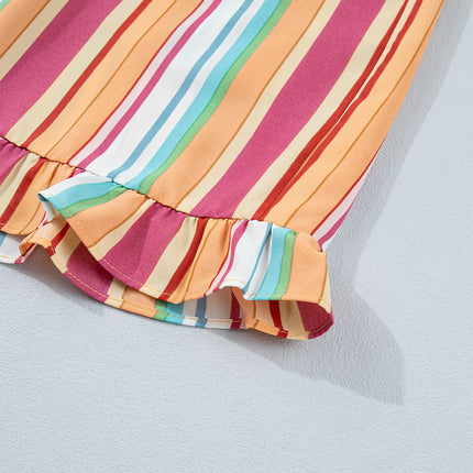 Orange Stripe Plus Size Elastic Waist Ruffle Hem Shorts