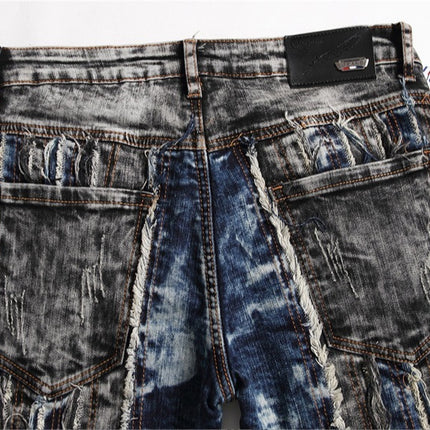 Embroidered Hole Slim Stretch Men's Jeans