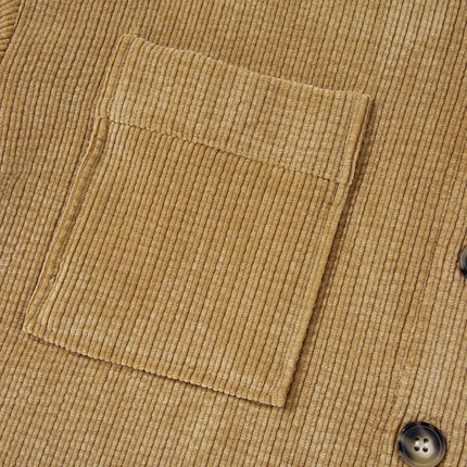 Light French Beige Patched Pocket Button Up Corduroy Shacket
