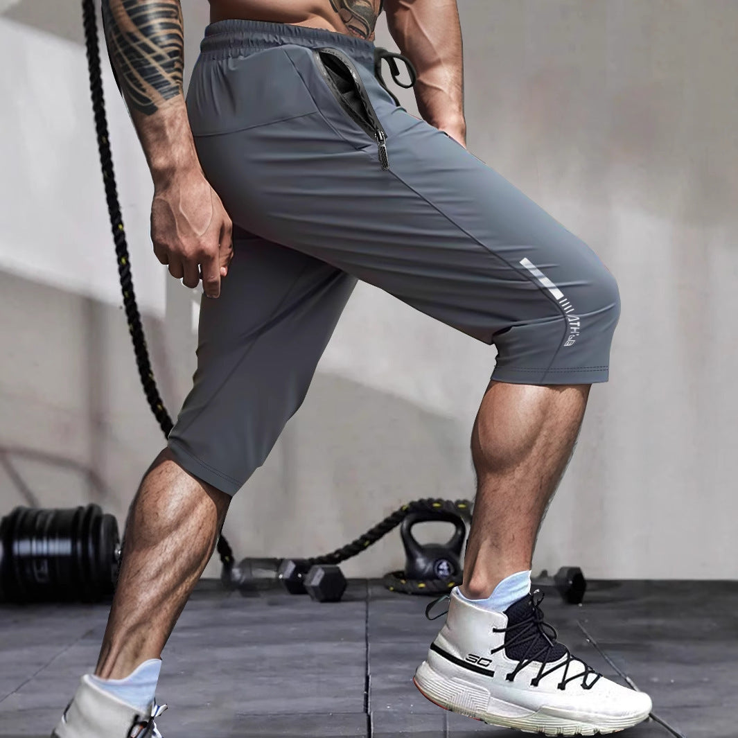 Men's Ice Silk Sports Casual Pants Cropped Quick-drying Beach Pants