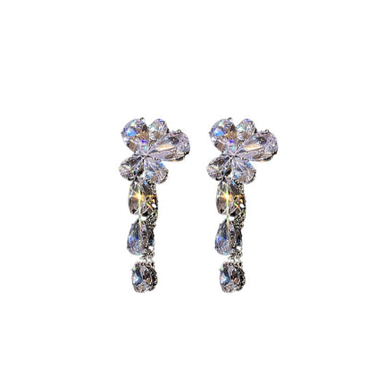 Silver Needle Zircon Butterfly Tassel Earrings And Necklace Set