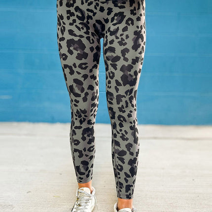 Gray Classic Leopard Print Active Leggings