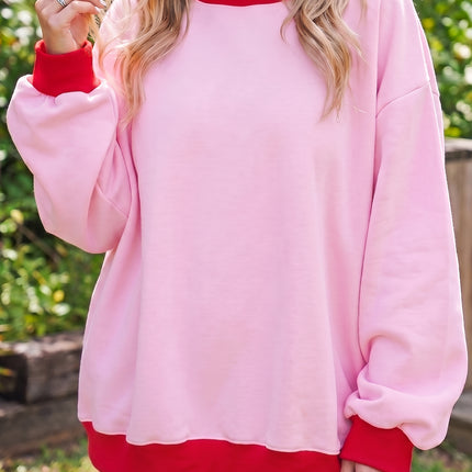 Grapefruit Orange Color Block Contrast Trim Plus Size Sweatshirt