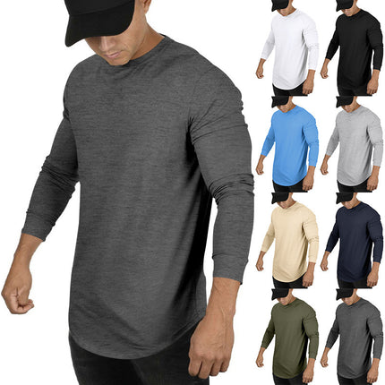 Men's Long-sleeved Casual Round Neck Solid Color Top Bottoming T-shirt