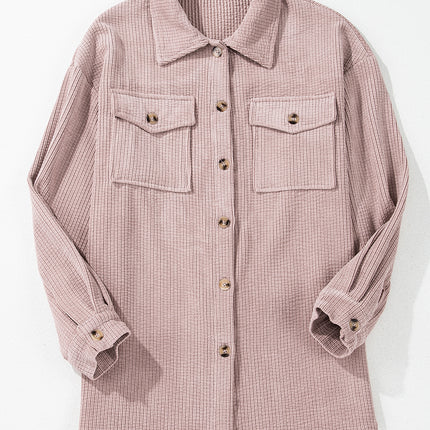 Light Pink Corduroy Flap Pocket Button Up Shacket
