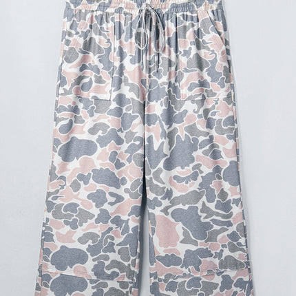 Khaki Camouflage Print Patch Pockets Ankle-Length Plus Size Pants