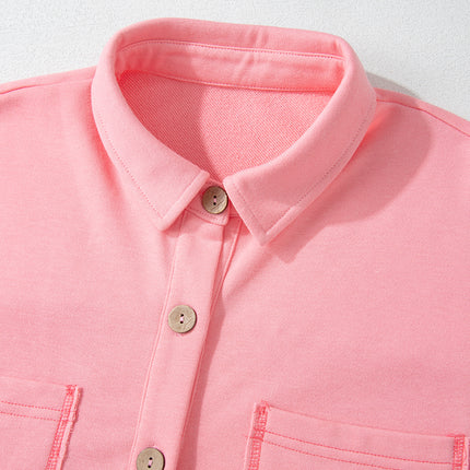 Peach Blossom Two Tone Contrast Waffle Knit Buttoned Loose Shacket