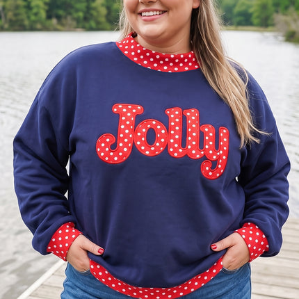 Fiery Red Casual Polka Dot Patchwork Letter Graphic Plus Size Sweatshirt
