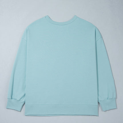 Haze Blue Letter Print Round Neck Loose Fit Long Sleeve Plus Size Sweatshirt