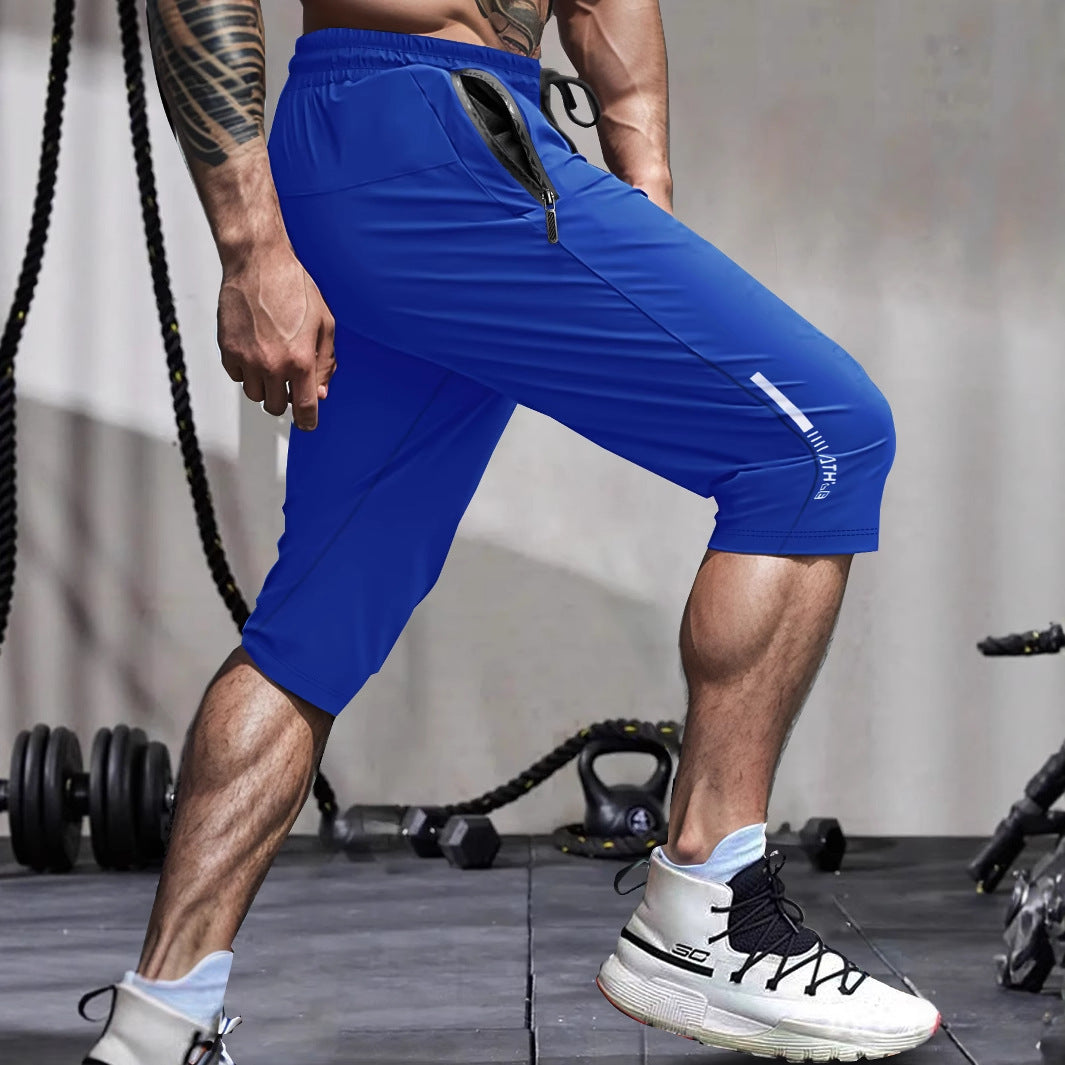 Men's Ice Silk Sports Casual Pants Cropped Quick-drying Beach Pants