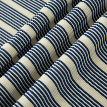Blue Stripe Plus Size Contrast Trim Button V Neck Ruffle Sleeve Shift Dress