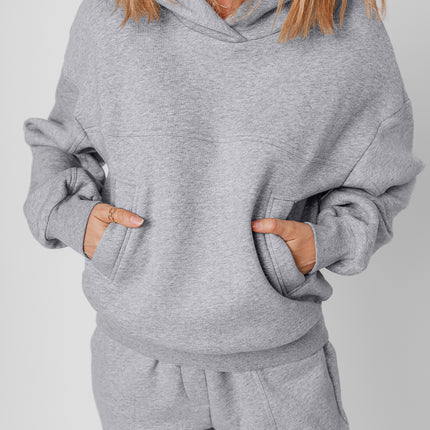 Gray Solid Exposed Seams Hoodie and Joggers Activewear Set