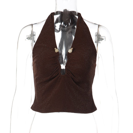 Sexy Halter-Neck Lace-Up Tank Top For Women Bodycon Slimming Ultra-Cut Style
