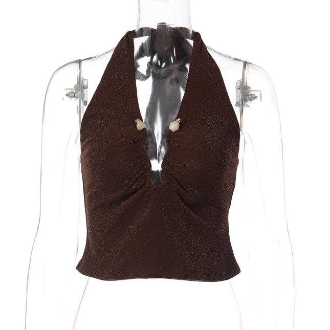 Sexy Halter-Neck Lace-Up Tank Top For Women Bodycon Slimming Ultra-Cut Style