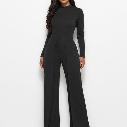 Round Neck Long Sleeve Wide Leg Jumpsuit