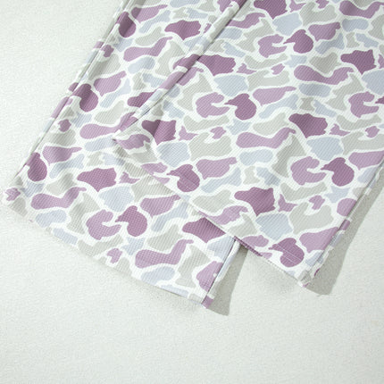 Green Camo Print Drawstring Waist Loose Fit Full Length Pants