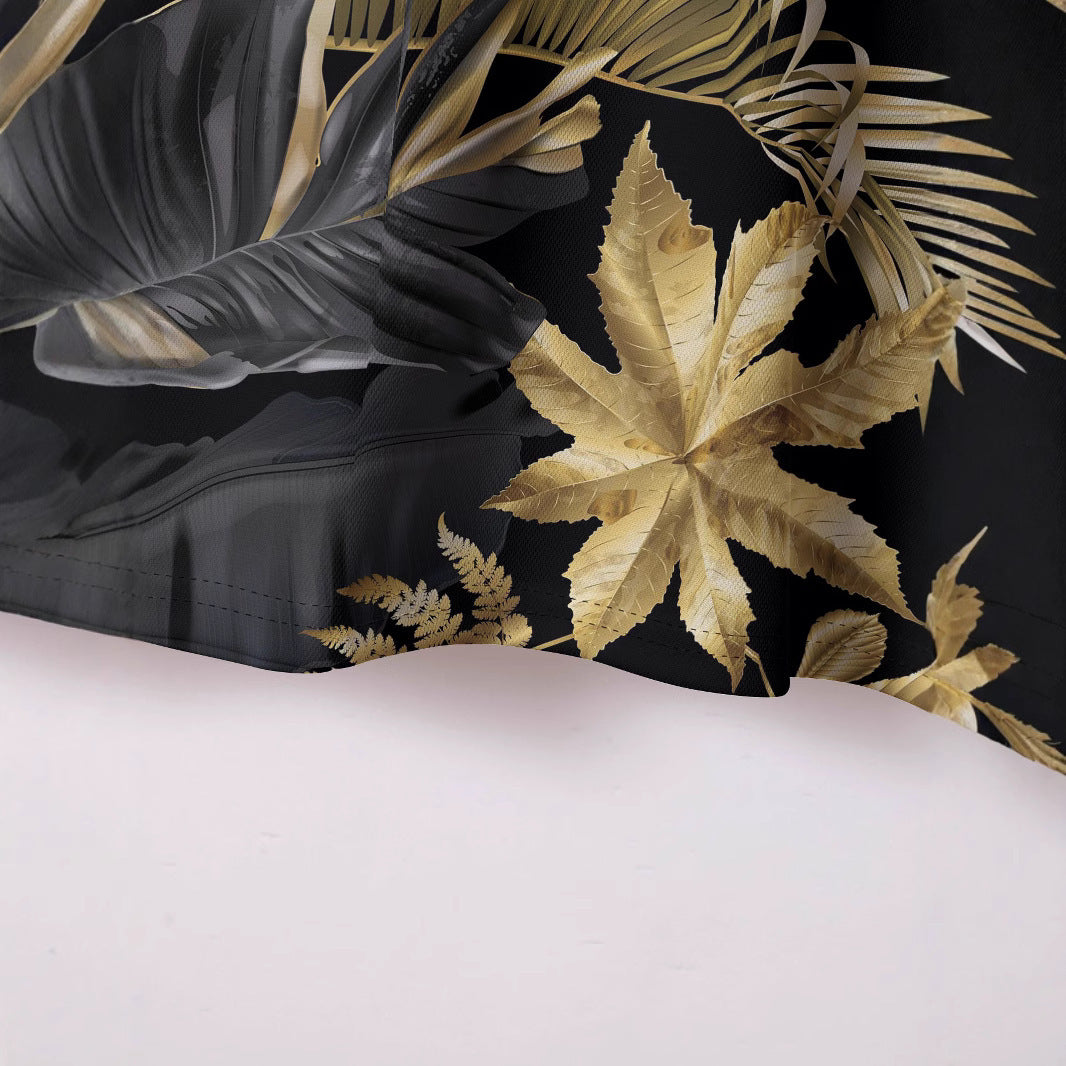 Men's Printed Gold Tropical Plant Pattern Short Sleeve Fashion Printed Shirt