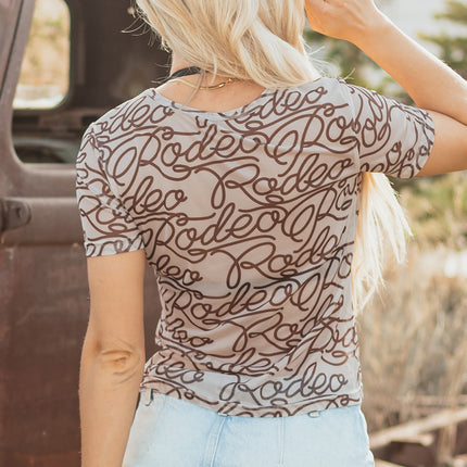 Brown Rodeo Print Round Neck Slim Fit Mesh T Shirt