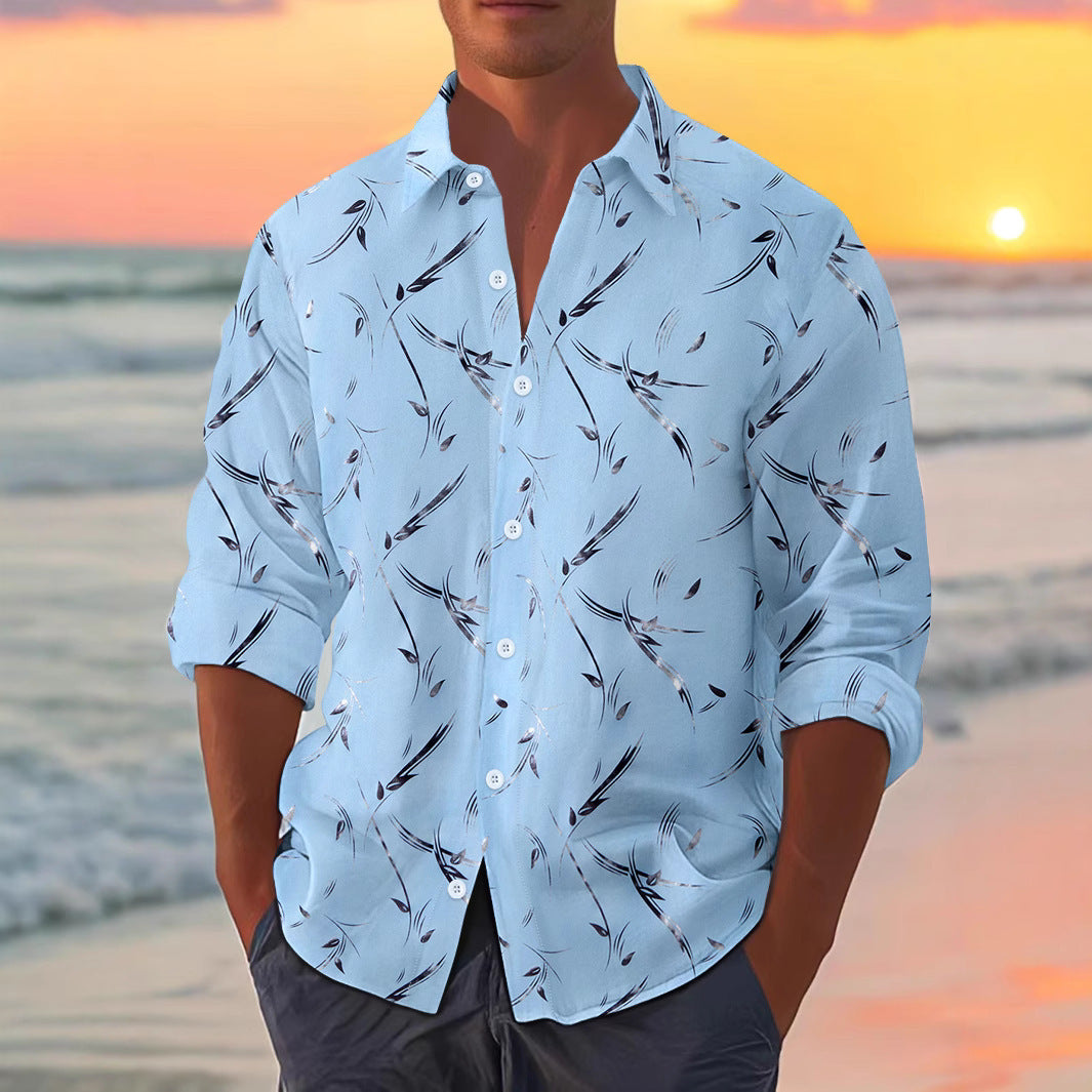 Men's Bronzing Feather Cuff Casual Long-sleeved Shirt