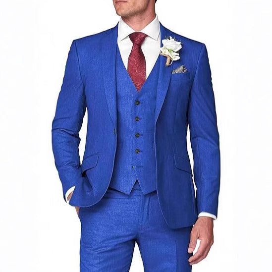 Men's Solid Color Business Jacket Vest Pants Set
