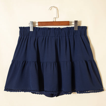 White Plus Size Frilled Elastic Waist Lace Trim Boho Ruffled Shorts