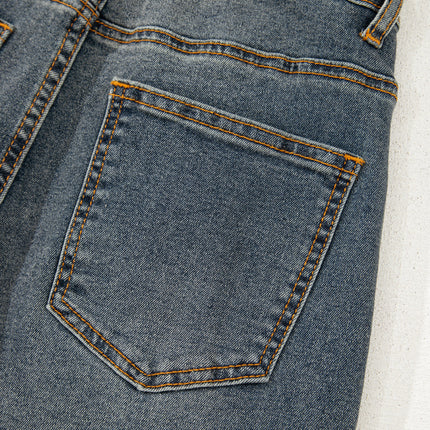 Sail Blue Exposed Stitching Loose Straight High Waist Jeans
