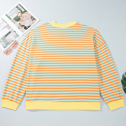 Orange Stripe High Neck Striped Colorblock Tunic Plus Size Sweatshirt