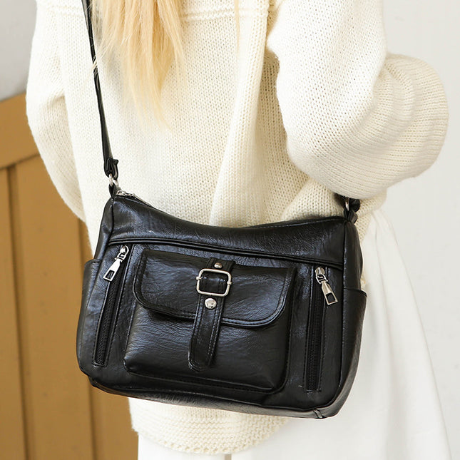 Retro Large Capacity Soft Authentic Leather Tactile Feel Shoulder Messenger Bag