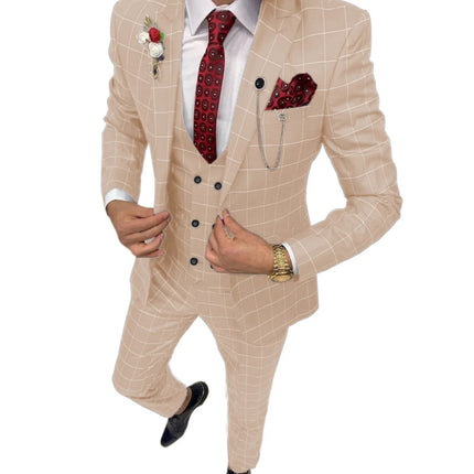 Men's Simple Versatile Lattice Suit Three-piece Suit