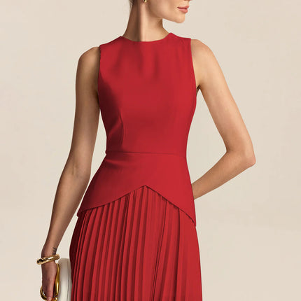 Women's Elegant Waist-Cinching Pleated Dress
