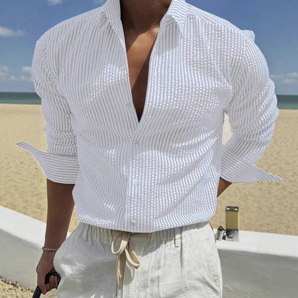 Fashion Striped Cardigan Lapel Long Sleeve Shirt