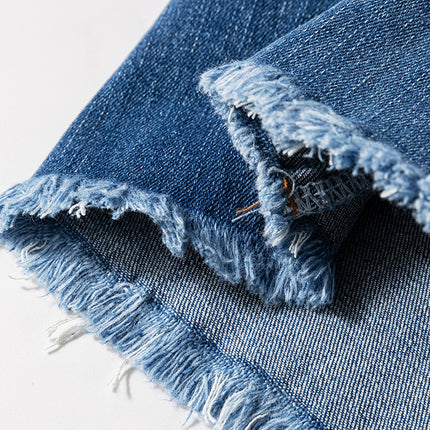 Sail Blue High Waist Button Fly Seamed Raw Hem Flare Jeans