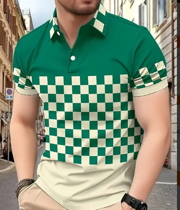 Men's Printed Short-sleeved Lapel Shirt Polo