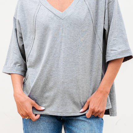 High Raglan Half Sleeve V Neck Oversized T Shirt