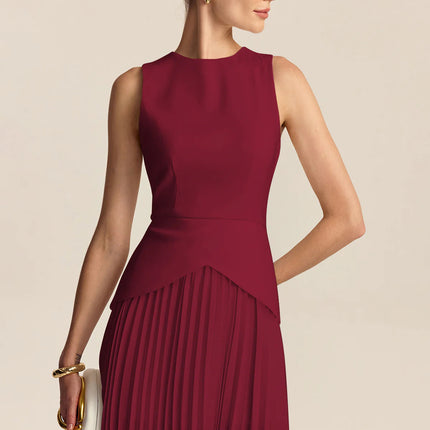 Women's Elegant Waist-Cinching Pleated Dress