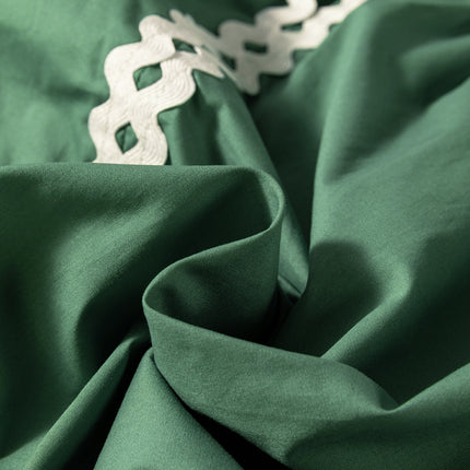 Mist Green Ric Rac Trim Tie Split Neck Short Sleeve Blouse