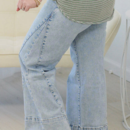 Beau Blue Solid Paneling Loose Fit Plus Size Jeans