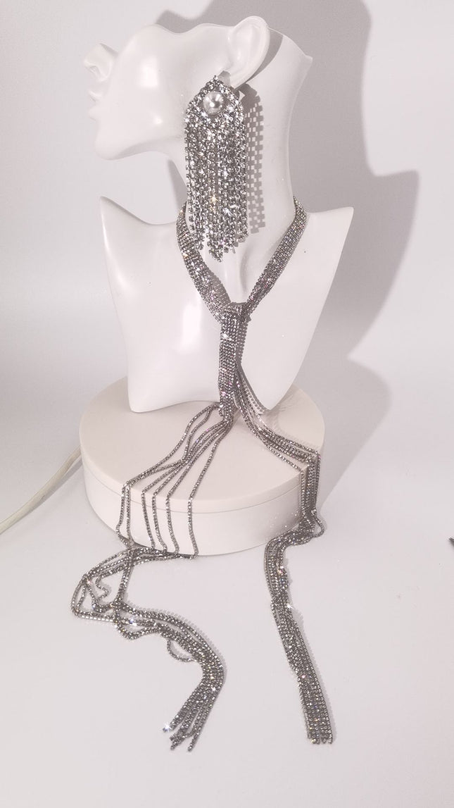 Sparkling Fringe Halter Necklace & Fringe Earring Set