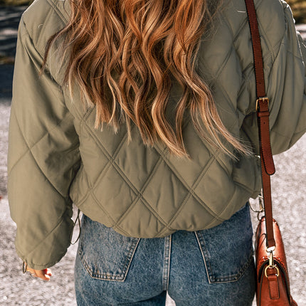 Jungle Green Teddy Collar Flap Pockets Quilted Puffer Jacket