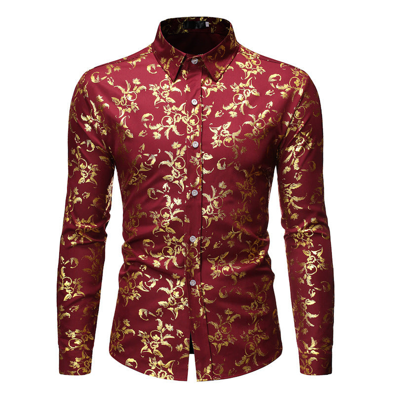 Men's Basic Style Bronzing Flower Shirt