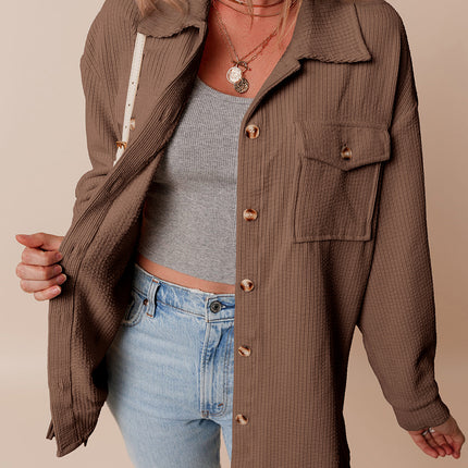 Chestnut Corduroy Flap Pocket Button Up Shacket
