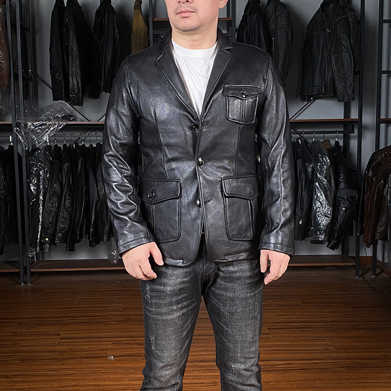 Fashion Single-breasted Casual Leather Suit Jacket