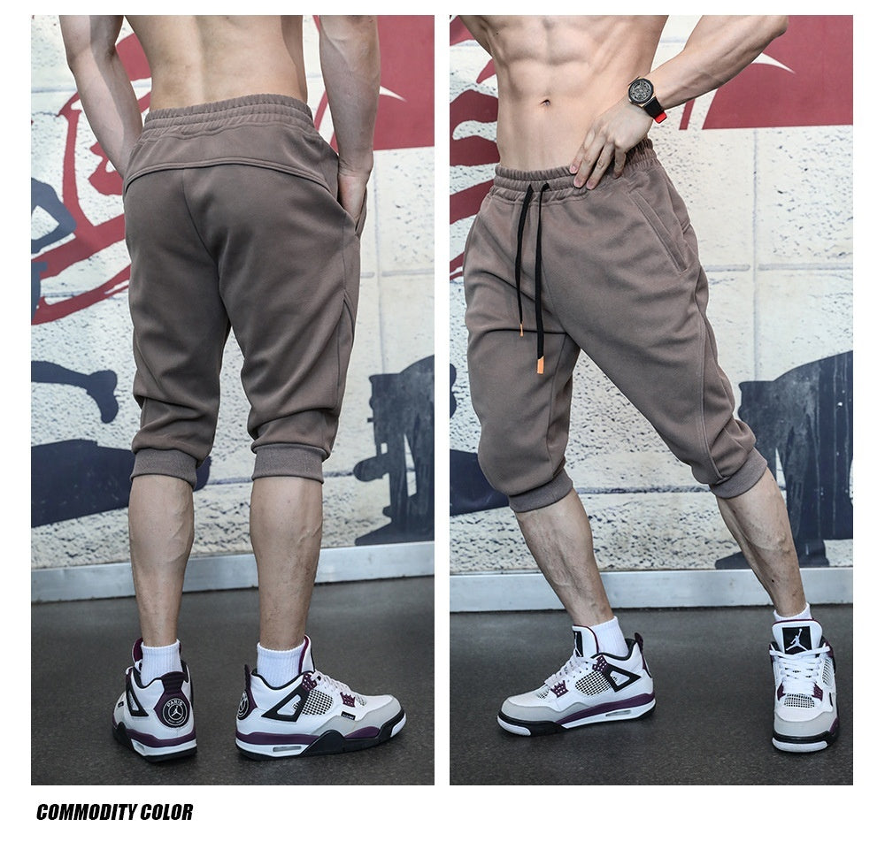 Leisure Sports Daily Outdoor Cropped Trousers Patchwork Pocket Zipper Leg Shaping Thread