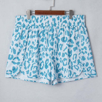 Beau Blue Plus Size Leopard Elastic Waist Athletic Shorts