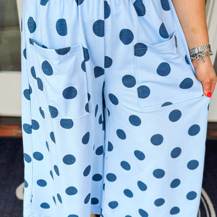 Khaki Polka Dot Elastic Waist Wide Leg Plus Size Pants