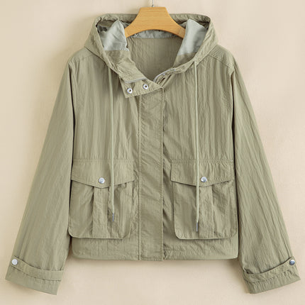Laurel Green Zipped Pocket Cropped Hooded Utility Jacket