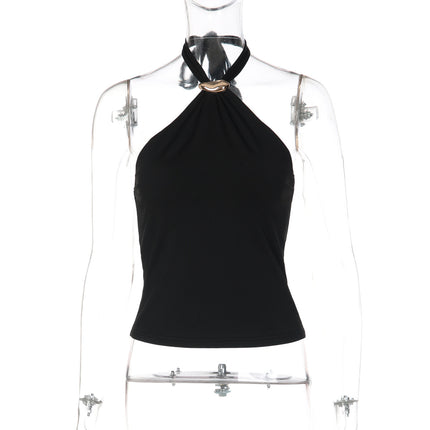 French-style Adjustable Buckle Strap Fashionable And Sexy Open-back Solid-color Tube Top Vest