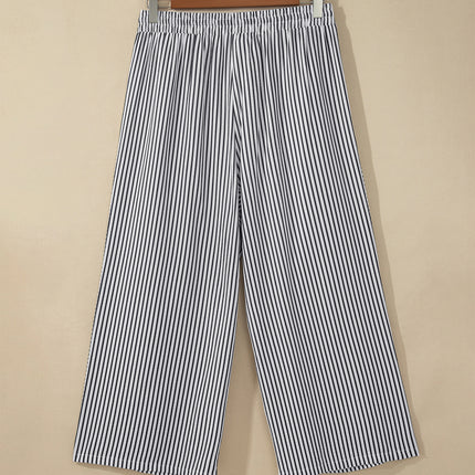 Black Stripe Plus Size Tie Waist Loose Pants