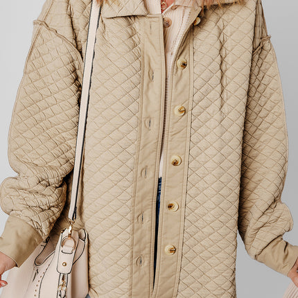 Jet Stream Solid Color Quilted Puffer Buttoned Shacket